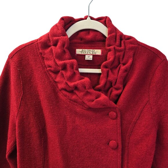 Beyond Threads Alpaca & Wool Blend Ruffle Trim Asymmetrical Button Jacket Size S - Picture 4 of 7